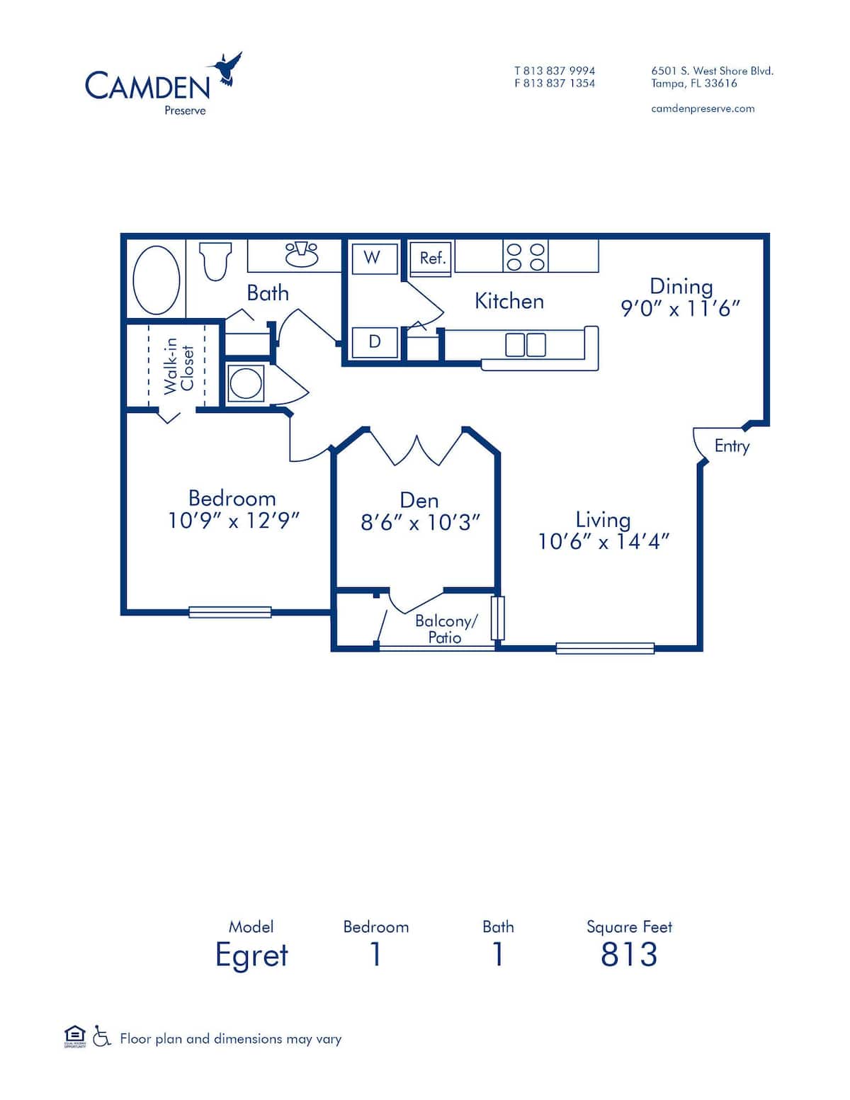 Floorplan diagram for Egret, showing 1 bedroom