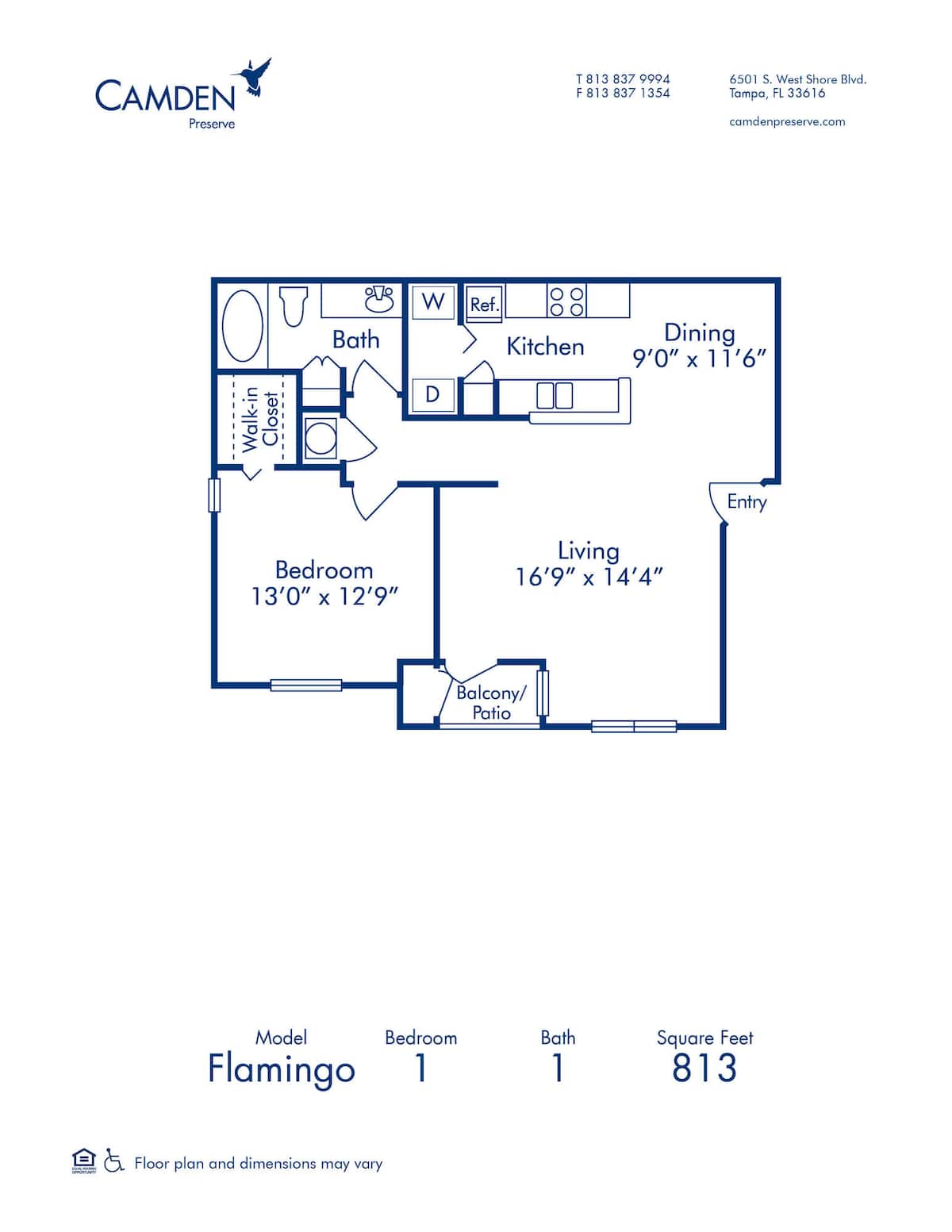 Floorplan diagram for Flamingo, showing 1 bedroom