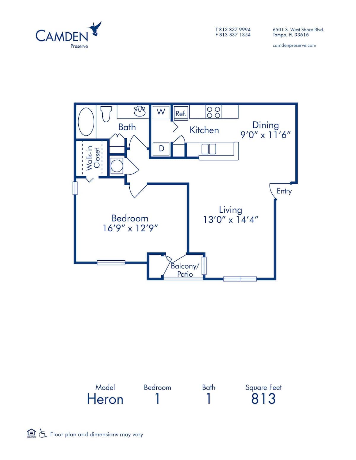 Floorplan diagram for Heron, showing 1 bedroom