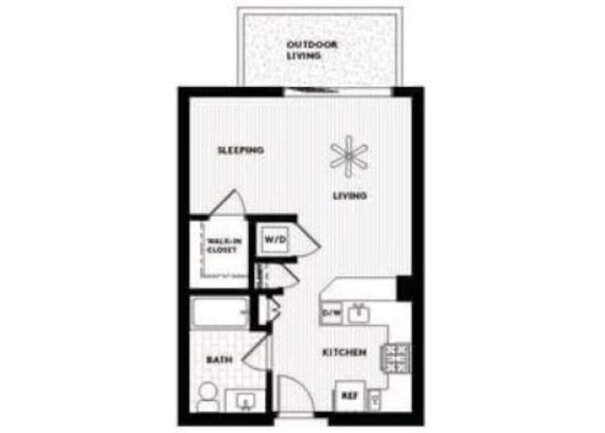 Floorplan diagram for E-1, showing Studio