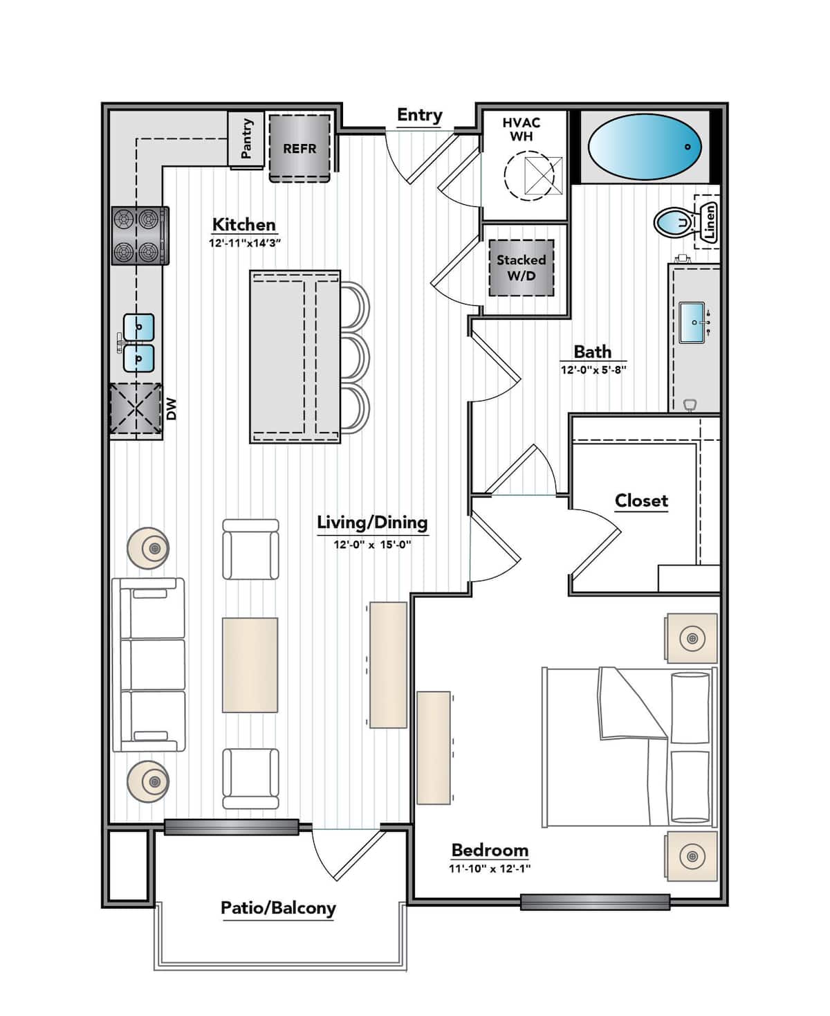 Floorplan diagram for A3, showing 1 bedroom