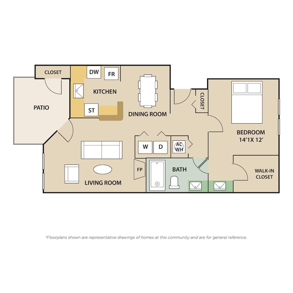 Floorplan diagram for Westbrook, showing 1 bedroom