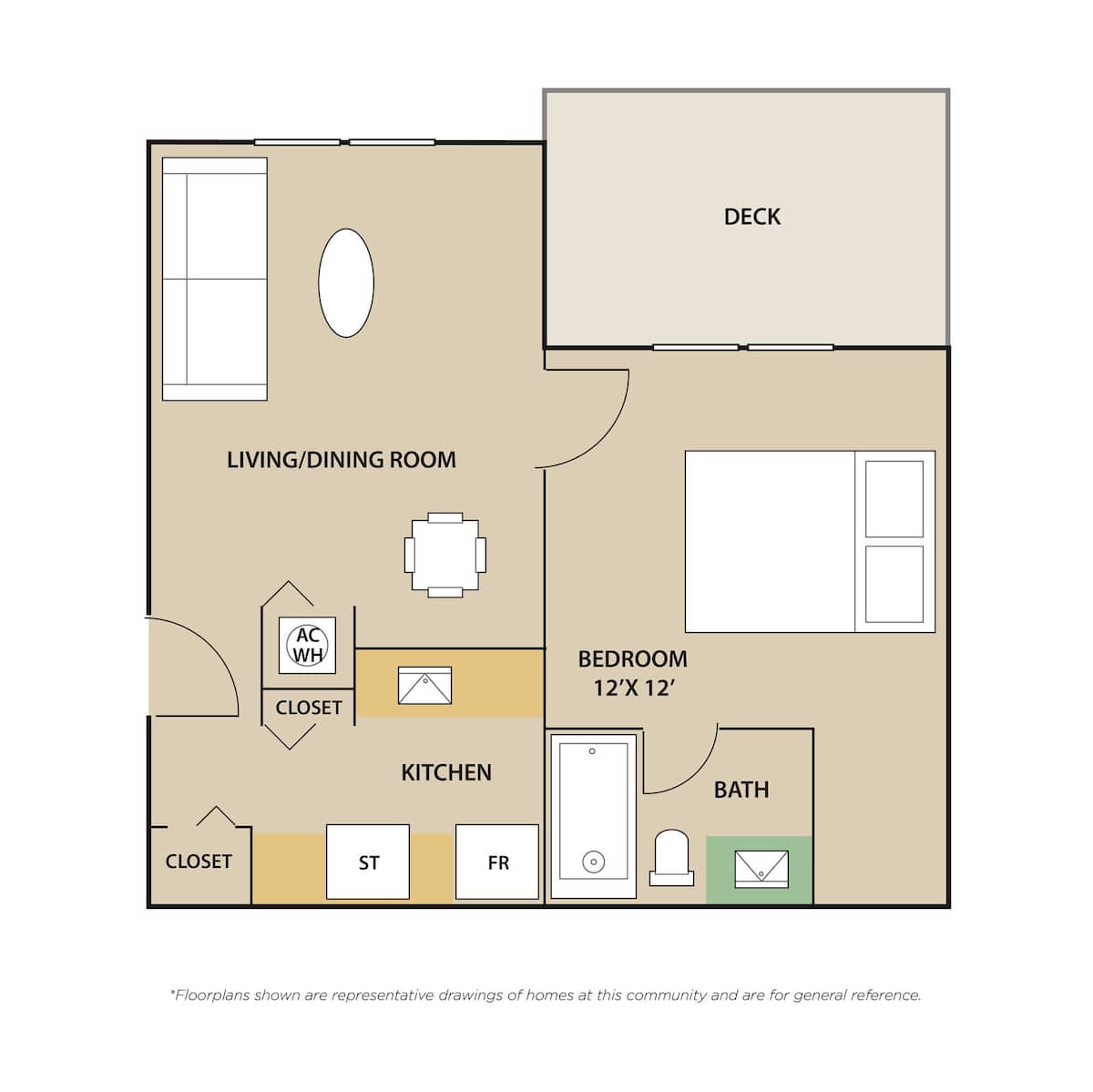 Floorplan diagram for Fairfield, showing 1 bedroom