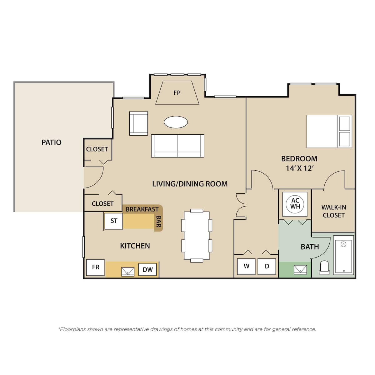 Floorplan diagram for Stamford, showing 1 bedroom
