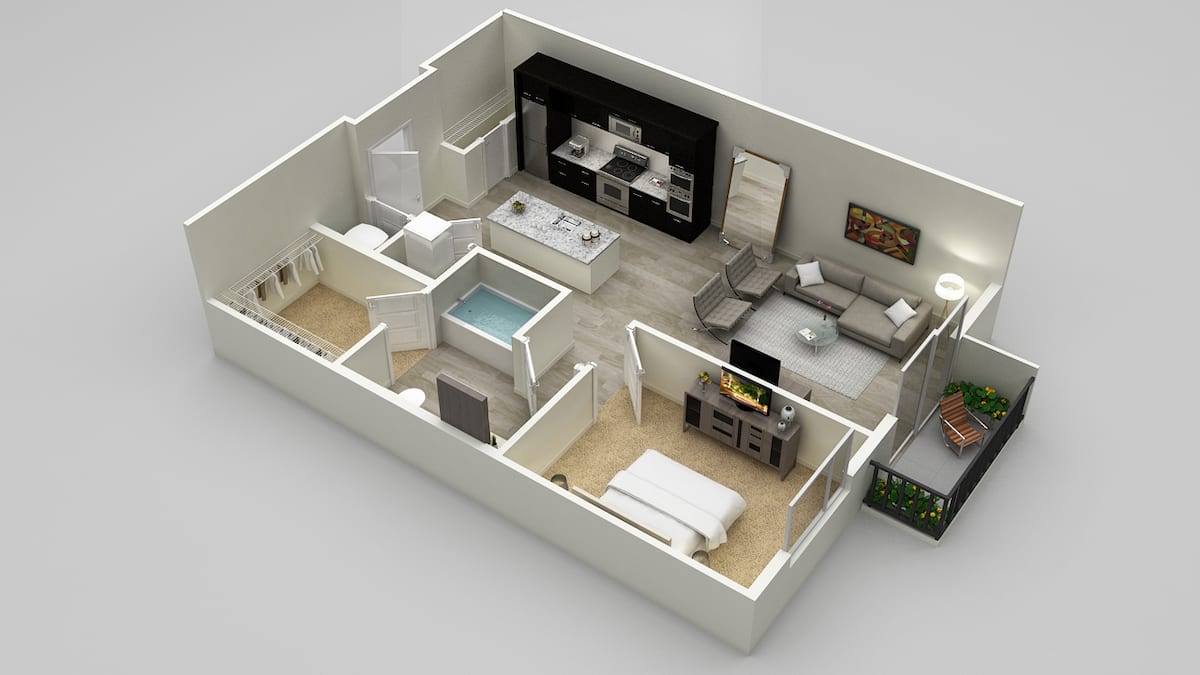 Floorplan diagram for A1A, showing 1 bedroom