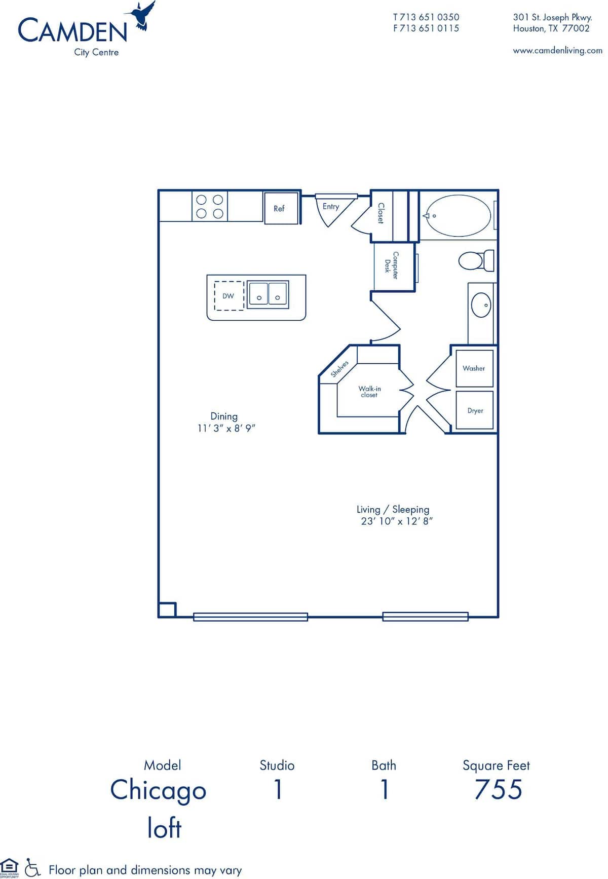 Floorplan diagram for Chicago, showing Studio