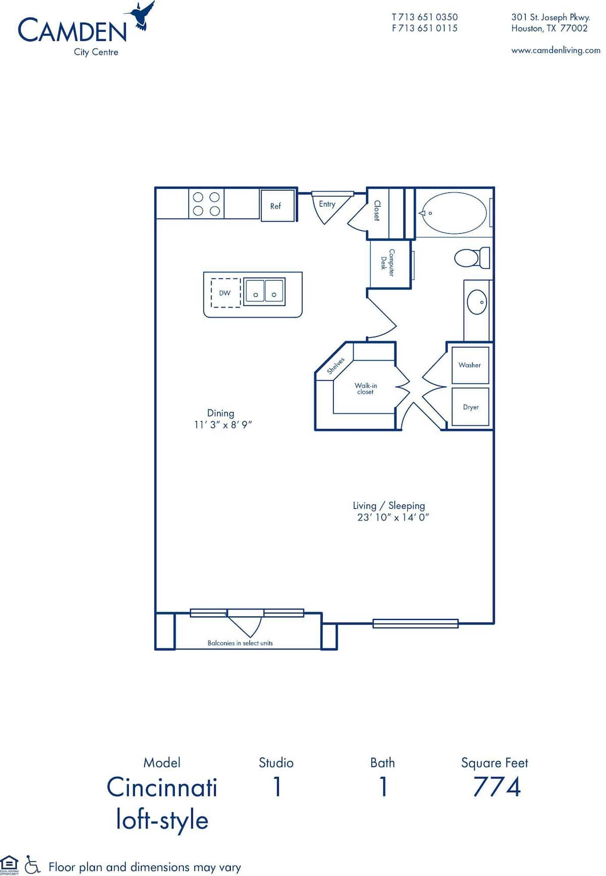 Floorplan diagram for Cincinnati, showing Studio