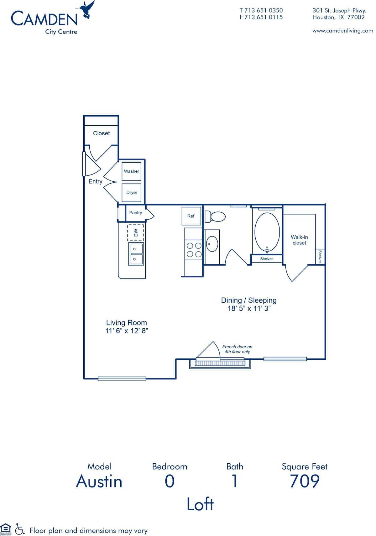 Floorplan diagram for Austin, showing Studio