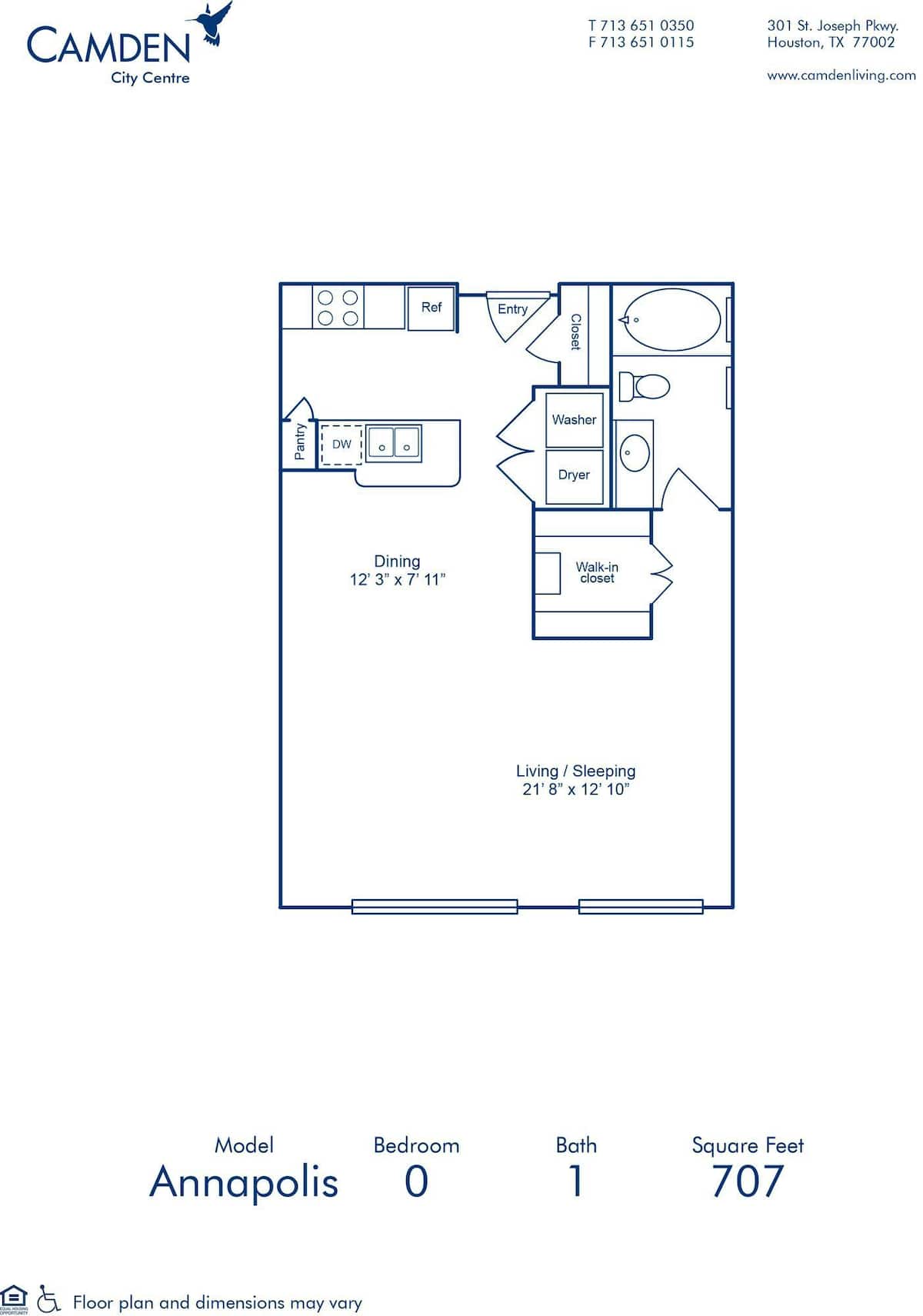 Floorplan diagram for Annapolis, showing Studio