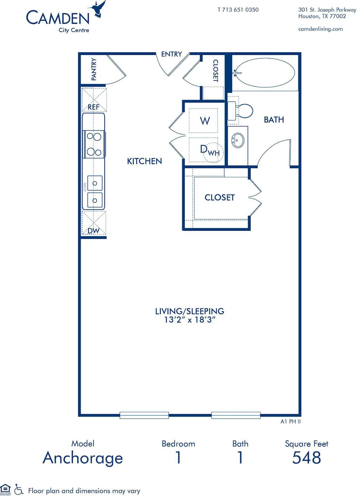 Floorplan diagram for Anchorage II, showing Studio