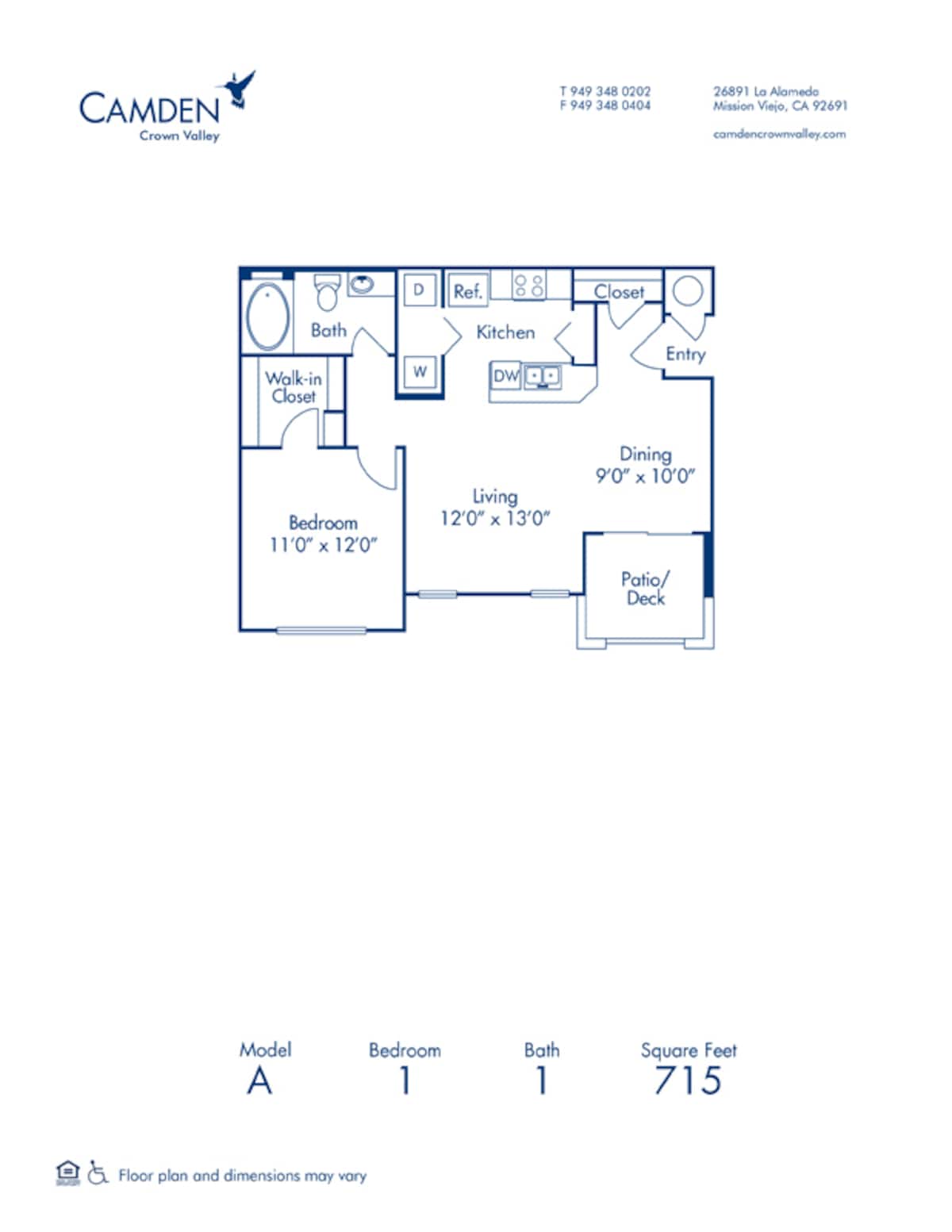 Floorplan diagram for A, showing 1 bedroom