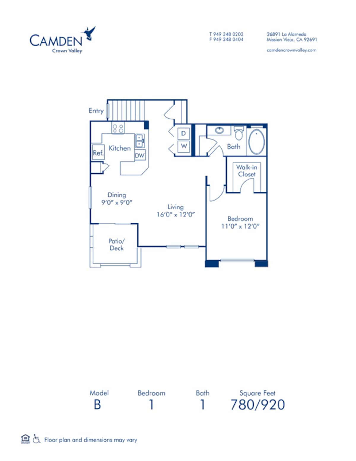 Floorplan diagram for B, showing 1 bedroom