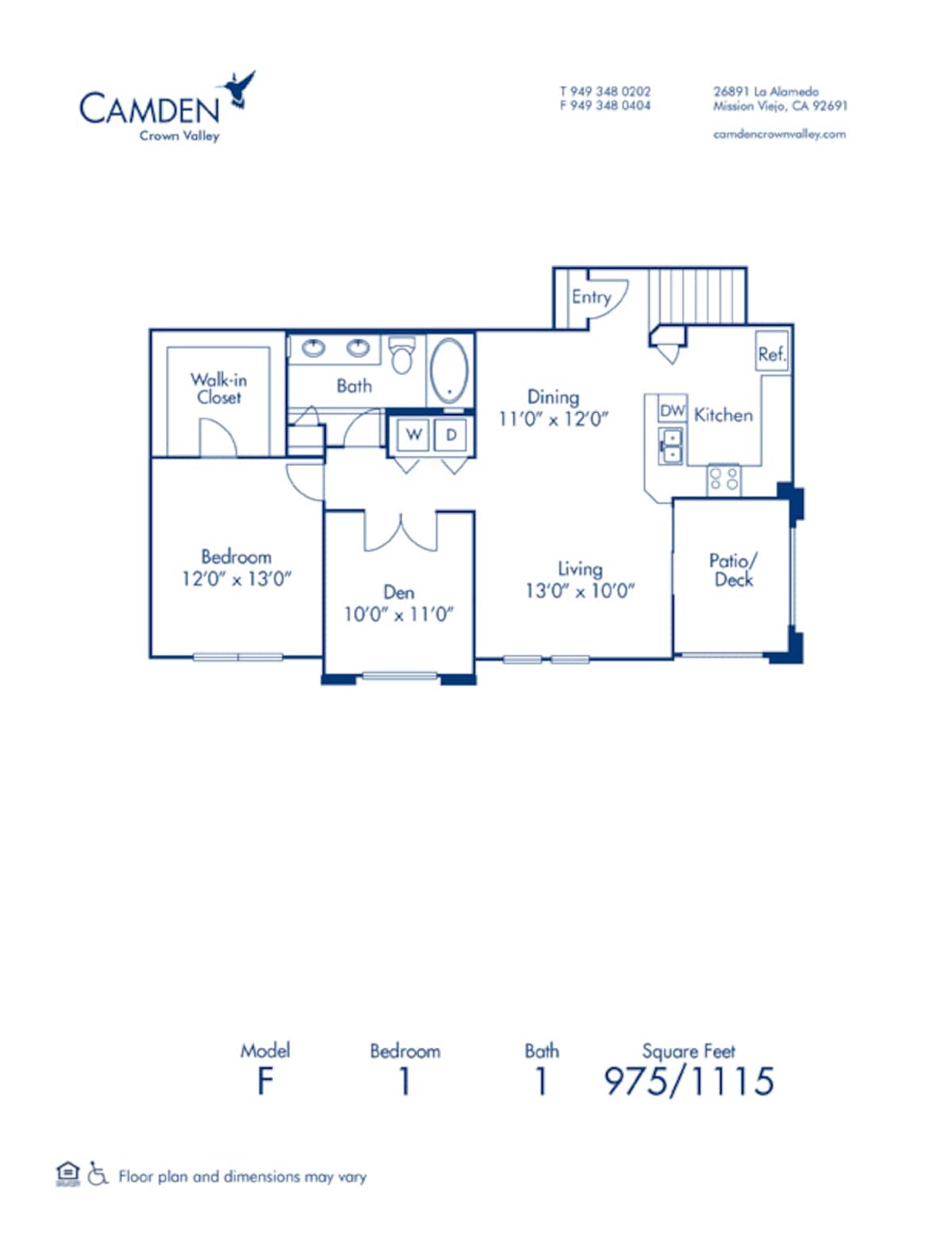 Floorplan diagram for F, showing 1 bedroom