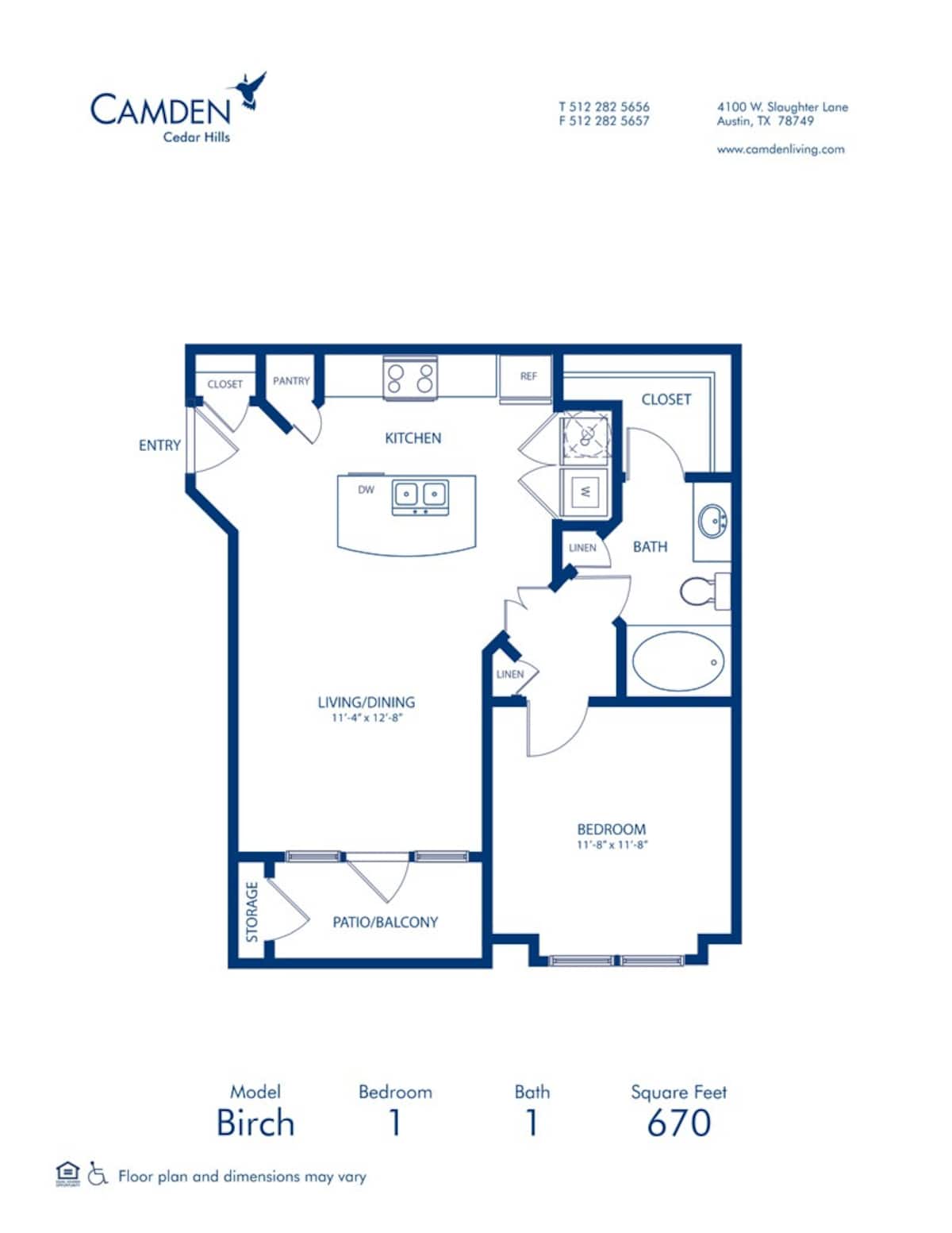 Floorplan diagram for Birch, showing 1 bedroom