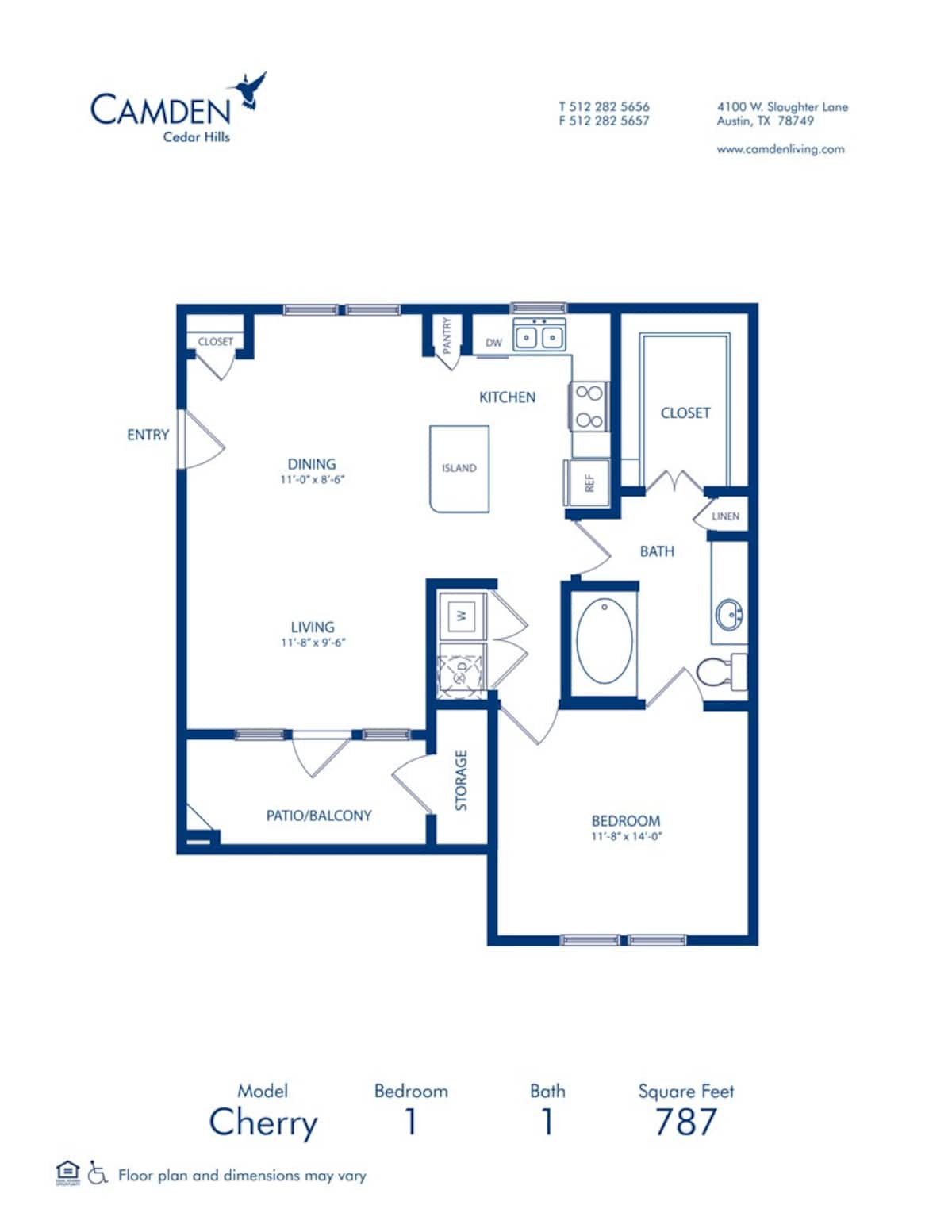 Floorplan diagram for Cherry, showing 1 bedroom