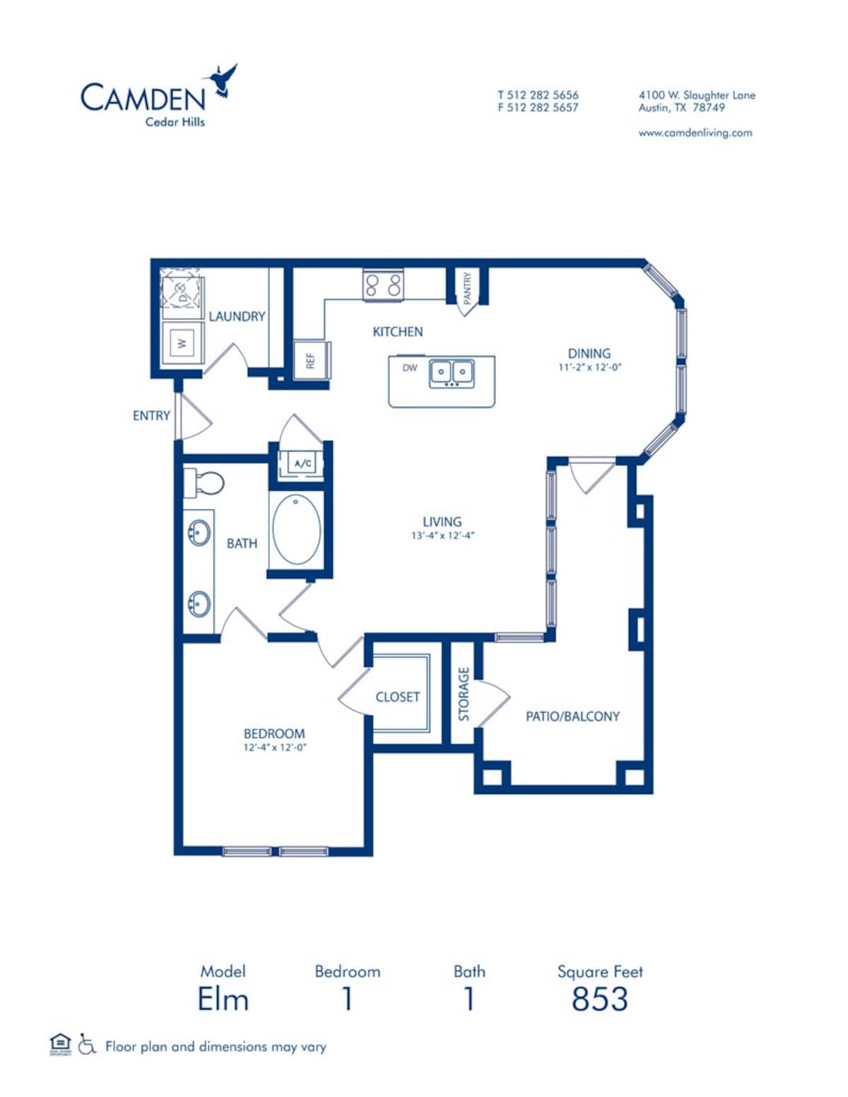 Floorplan diagram for Elm, showing 1 bedroom