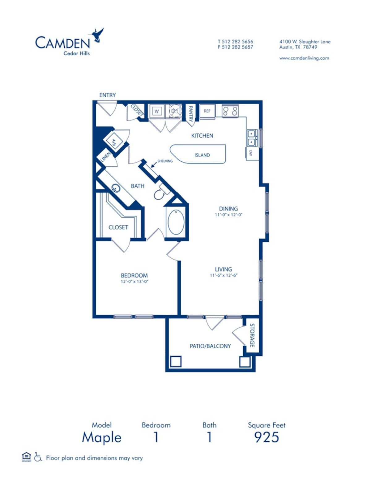 Floorplan diagram for Maple, showing 1 bedroom
