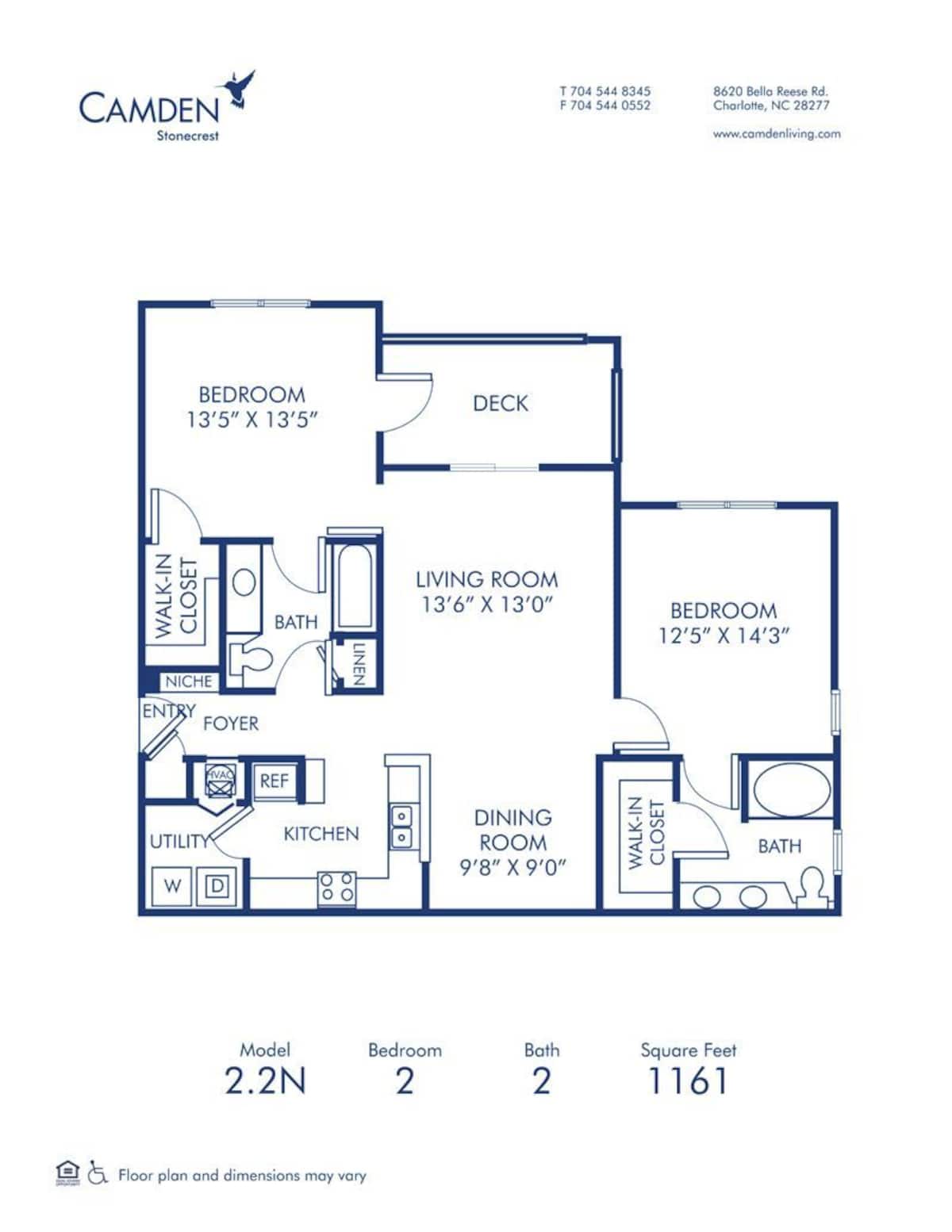 Floorplan diagram for 2.2N, showing 2 bedroom