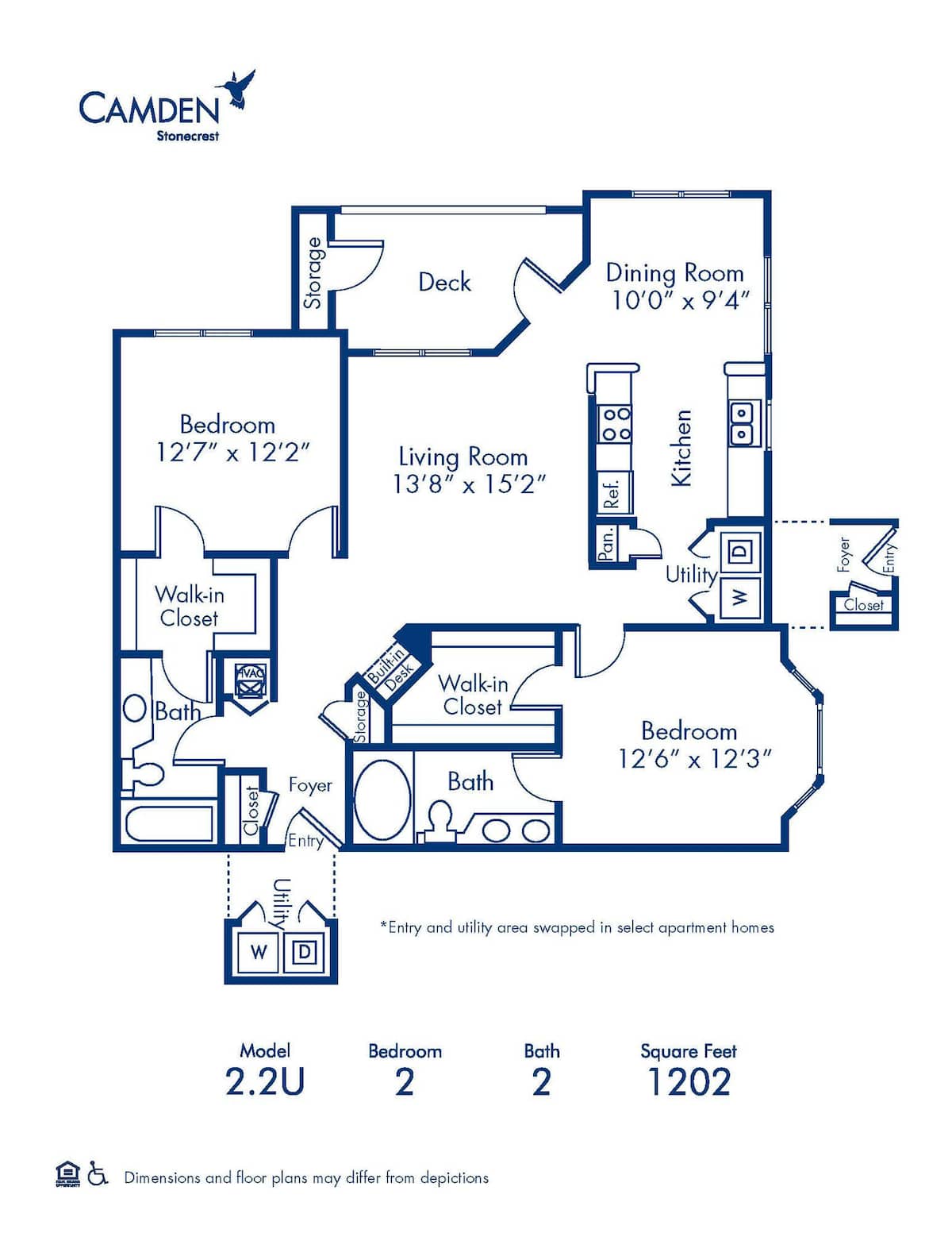 Floorplan diagram for 2.2U, showing 2 bedroom
