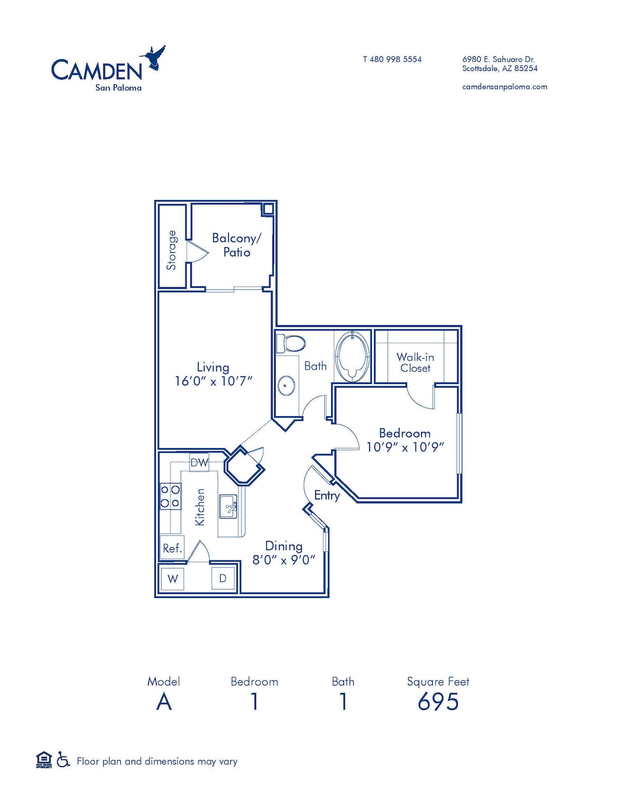 Floorplan diagram for A, showing 1 bedroom