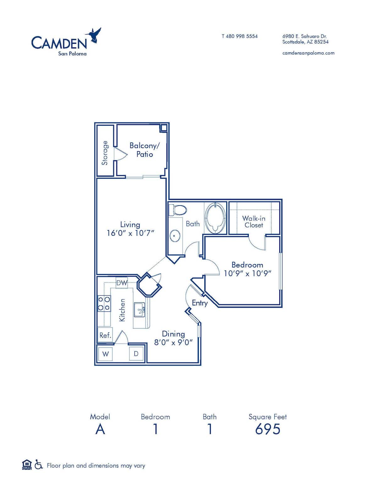 Floorplan diagram for A, showing 1 bedroom