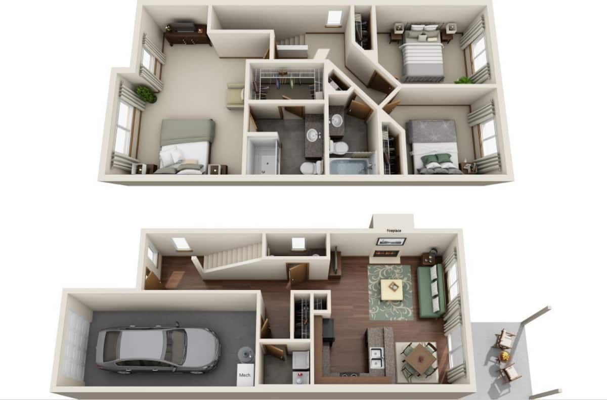 Floorplan diagram for Cowley Place, showing 3 bedroom