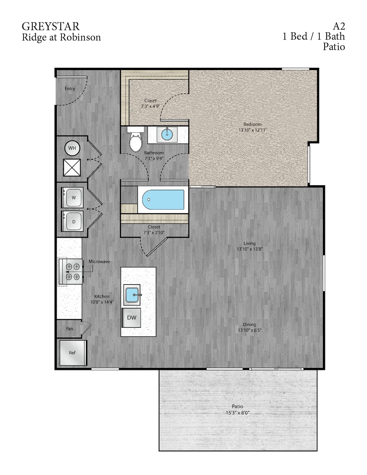 Floorplan diagram for A2, showing 1 bedroom