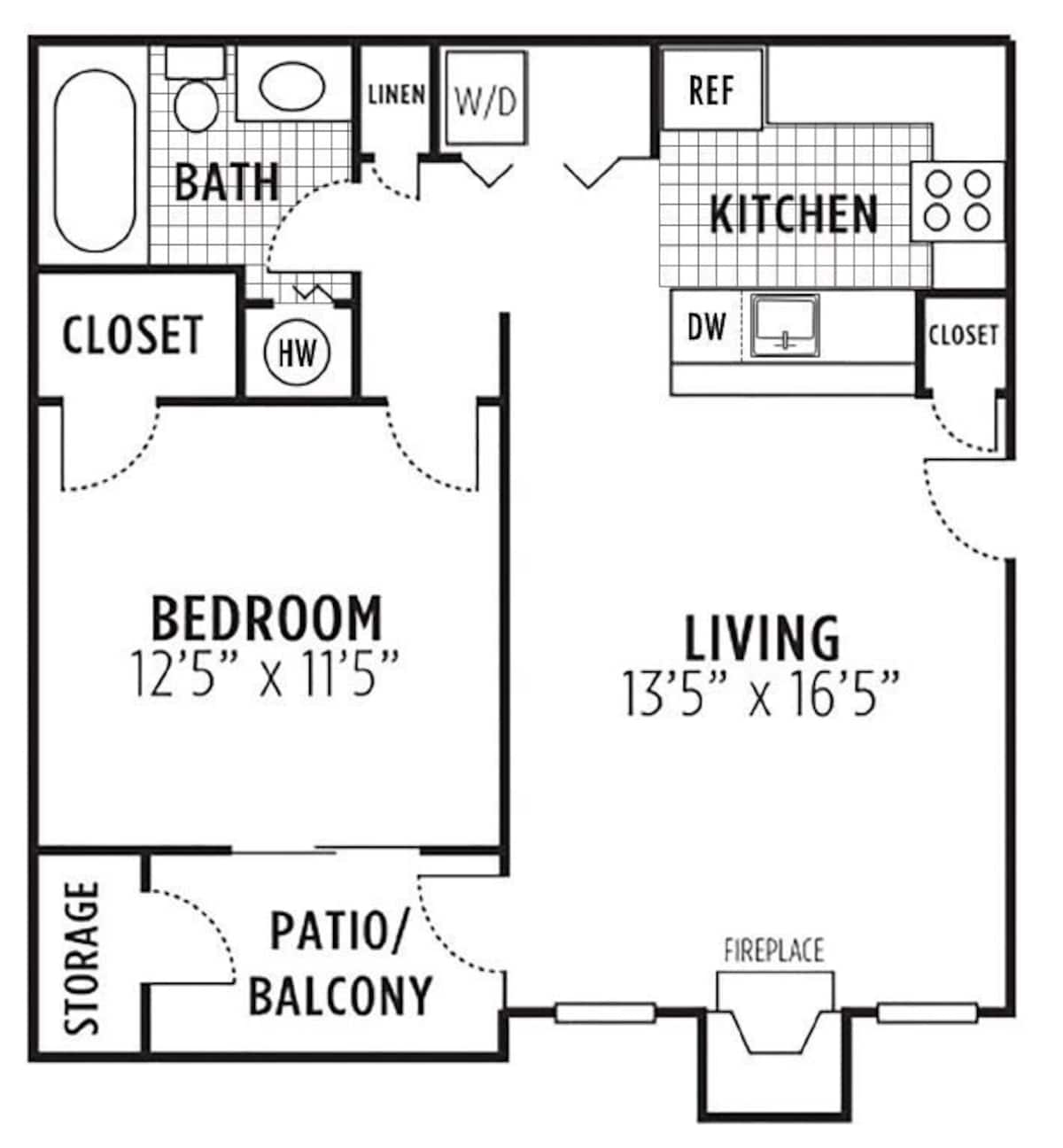Floorplan diagram for A1E, showing 1 bedroom