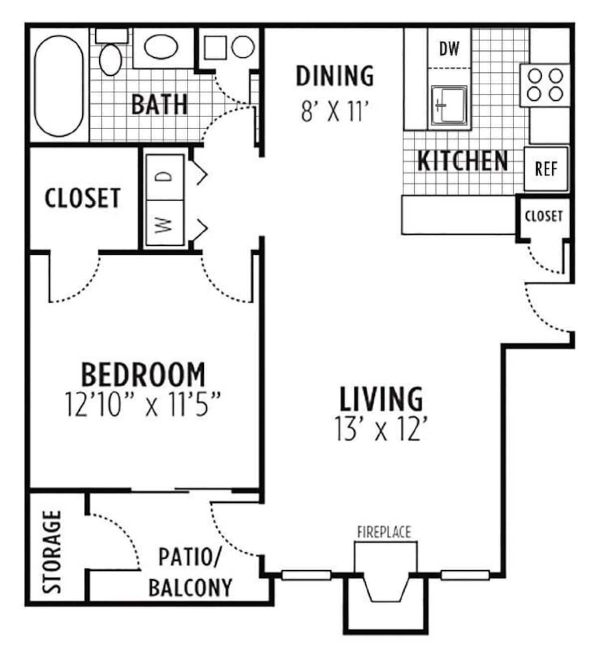 Floorplan diagram for A2E, showing 1 bedroom