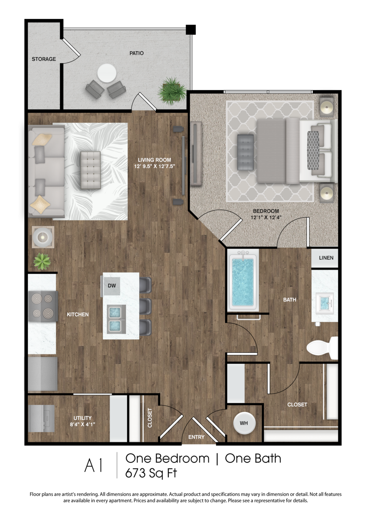 Floorplan diagram for A1, showing 1 bedroom