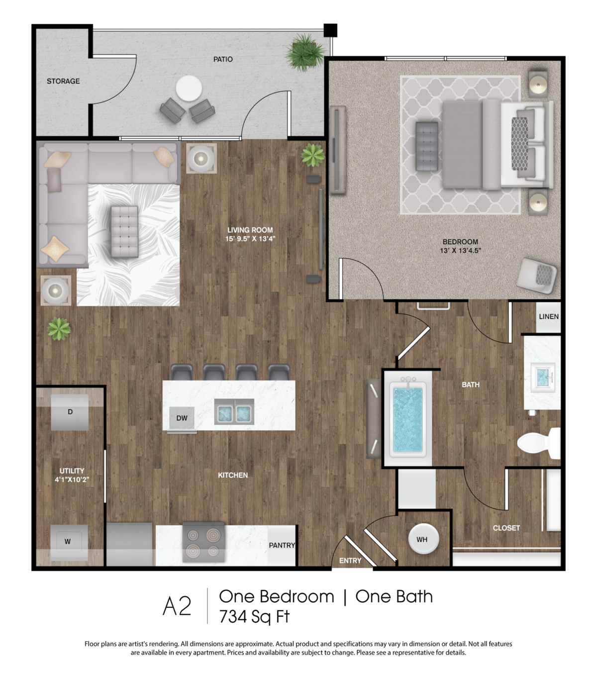 Floorplan diagram for A2, showing 1 bedroom