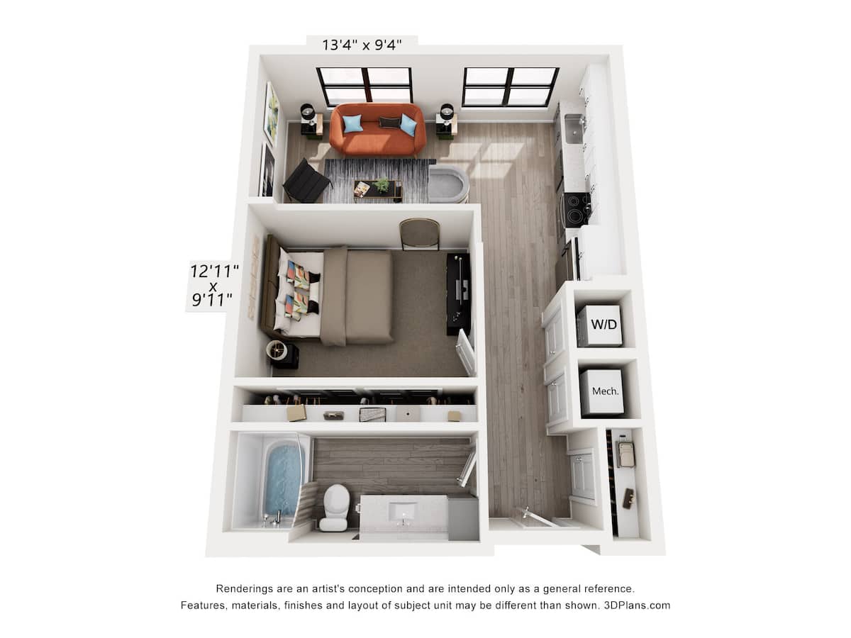 Floorplan diagram for S1, showing 1 bedroom