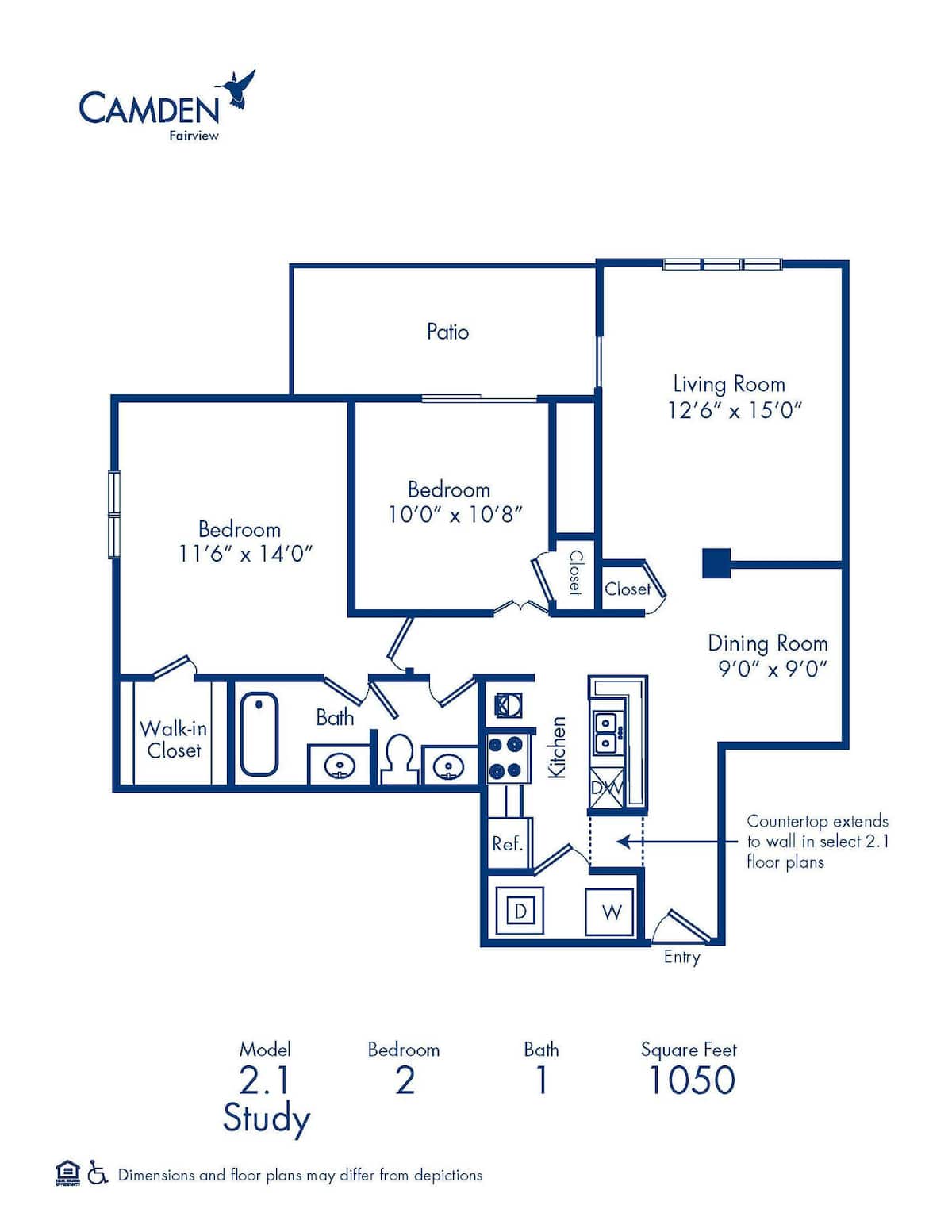 Floorplan diagram for 2.1, showing 2 bedroom