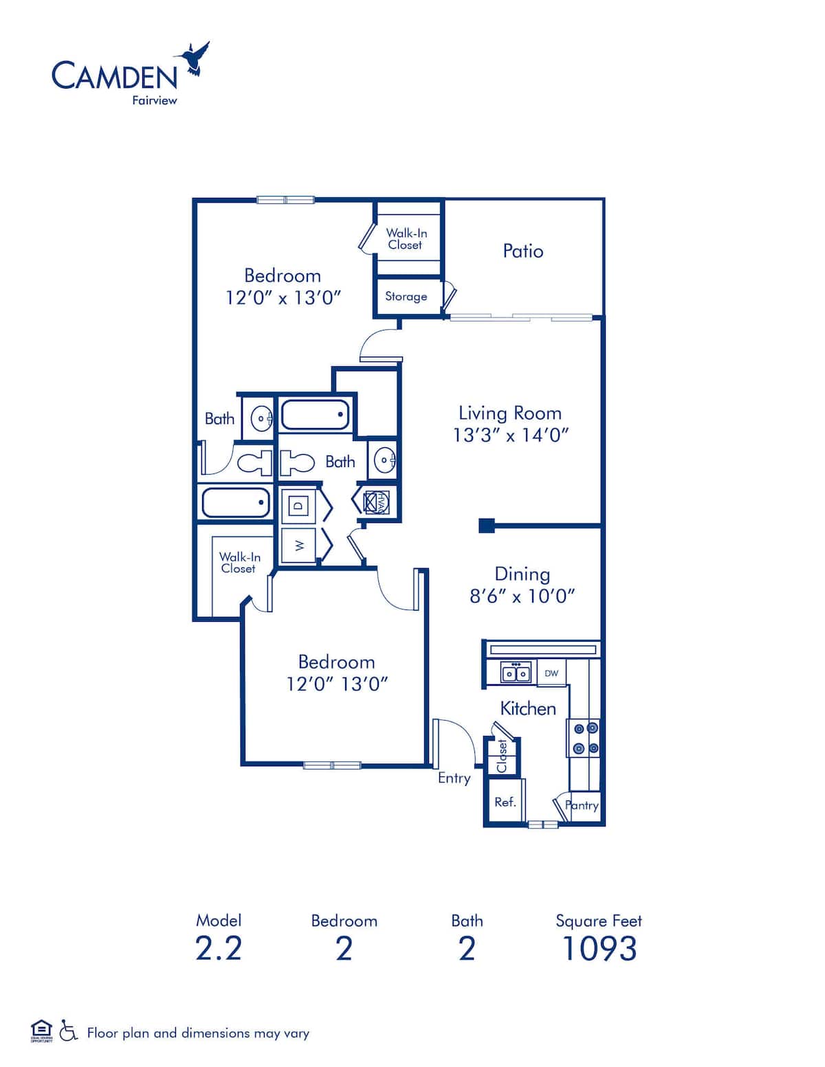Floorplan diagram for 2.2, showing 2 bedroom