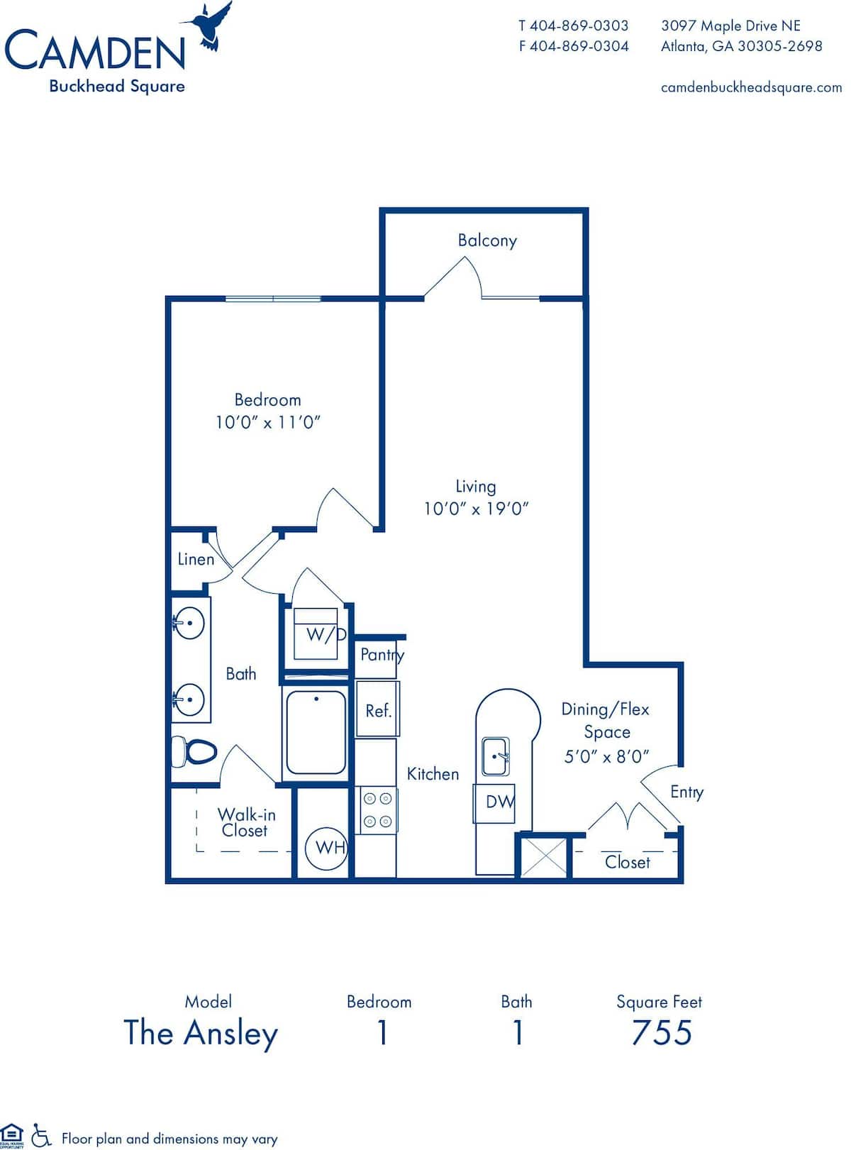 Floorplan diagram for Ansley, showing 1 bedroom