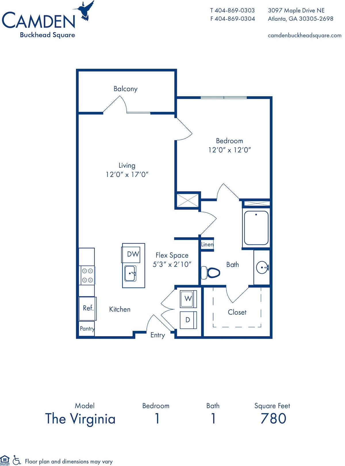 Telpu plānojuma diagramma: Virginia; rāda: Guļamistabas: 1