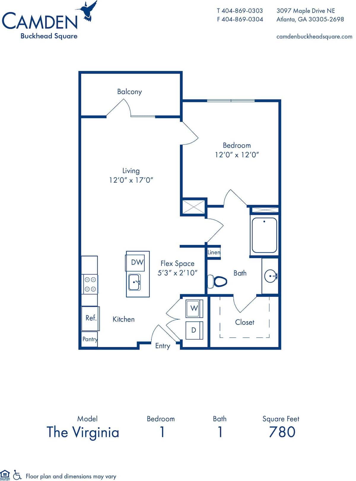 Floorplan diagram for Virginia, showing 1 bedroom