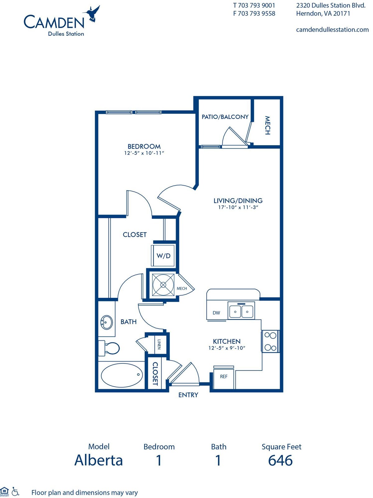 Floorplan diagram for Alberta, showing 1 bedroom