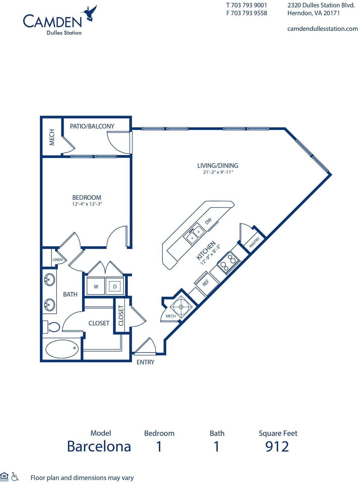 Floorplan diagram for Barcelona, showing 1 bedroom