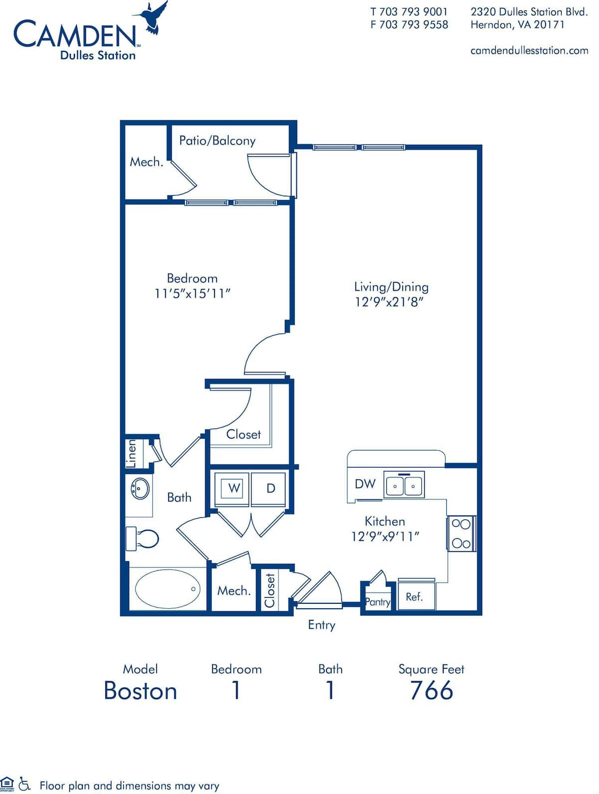 Floorplan diagram for Boston, showing 1 bedroom