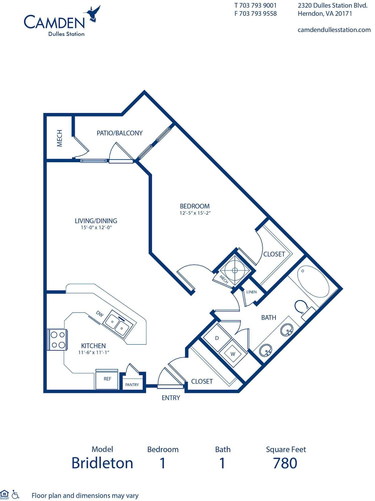 Floorplan diagram for Bridleton, showing 1 bedroom