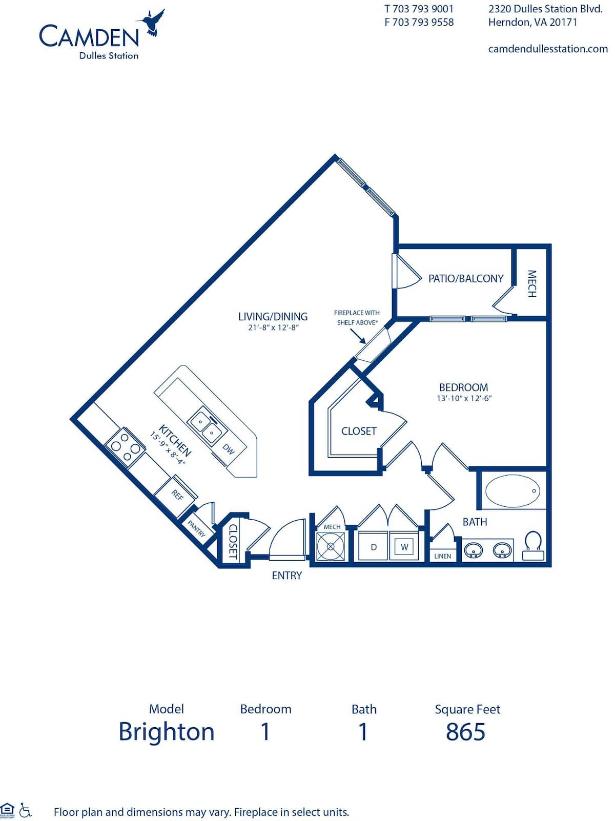 Floorplan diagram for Brighton, showing 1 bedroom