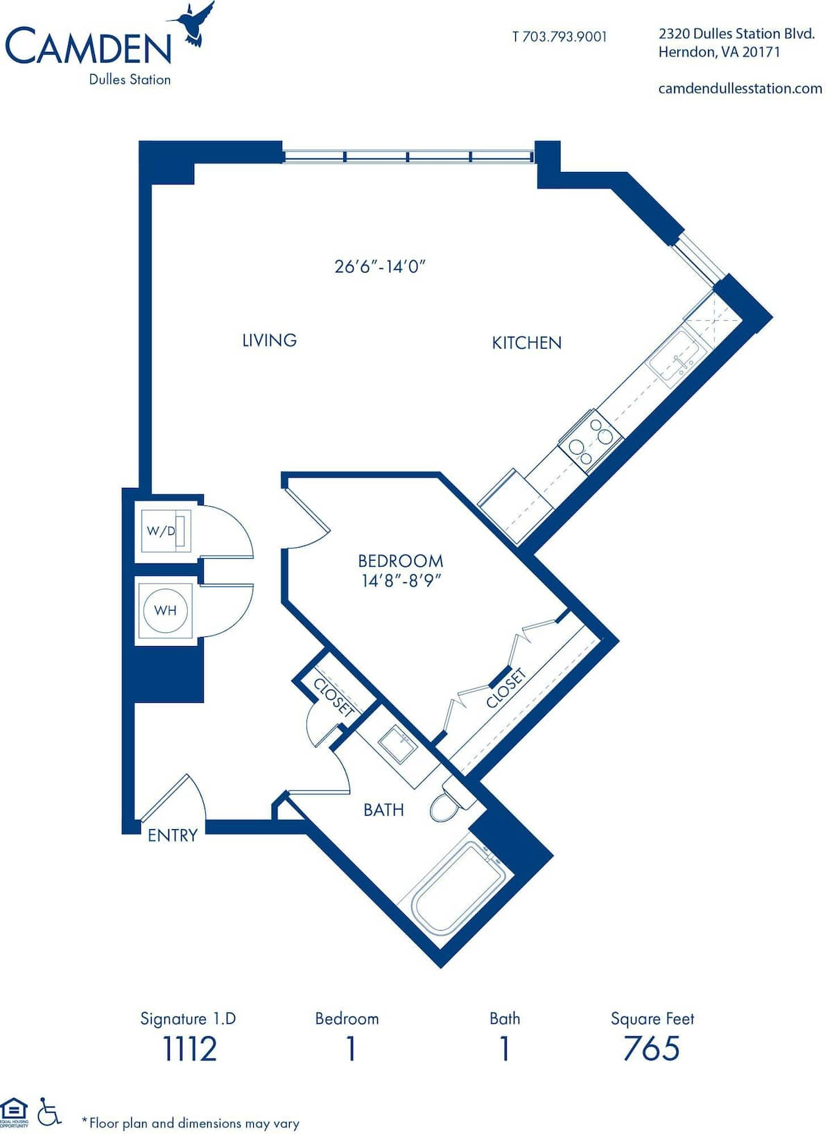 Floorplan diagram for Signature 1.D, showing 1 bedroom