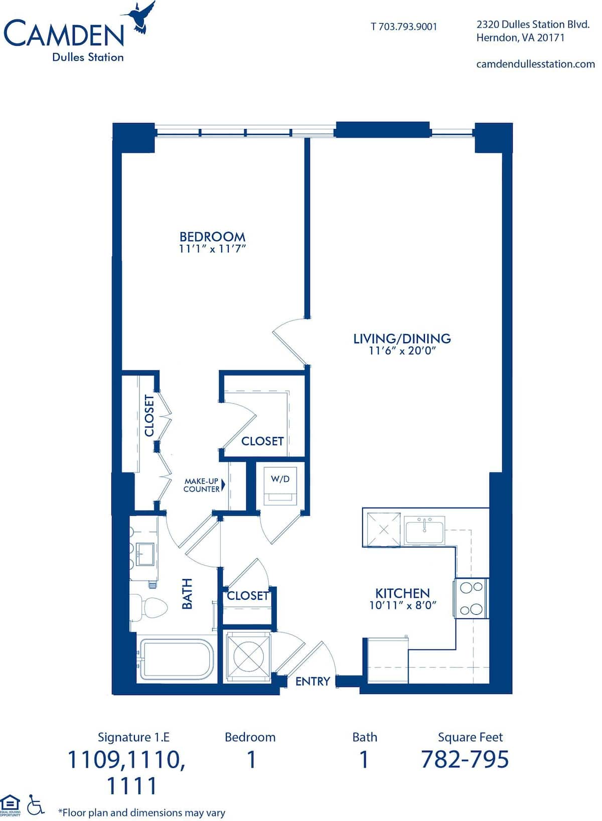 Floorplan diagram for Signature 1.E, showing 1 bedroom