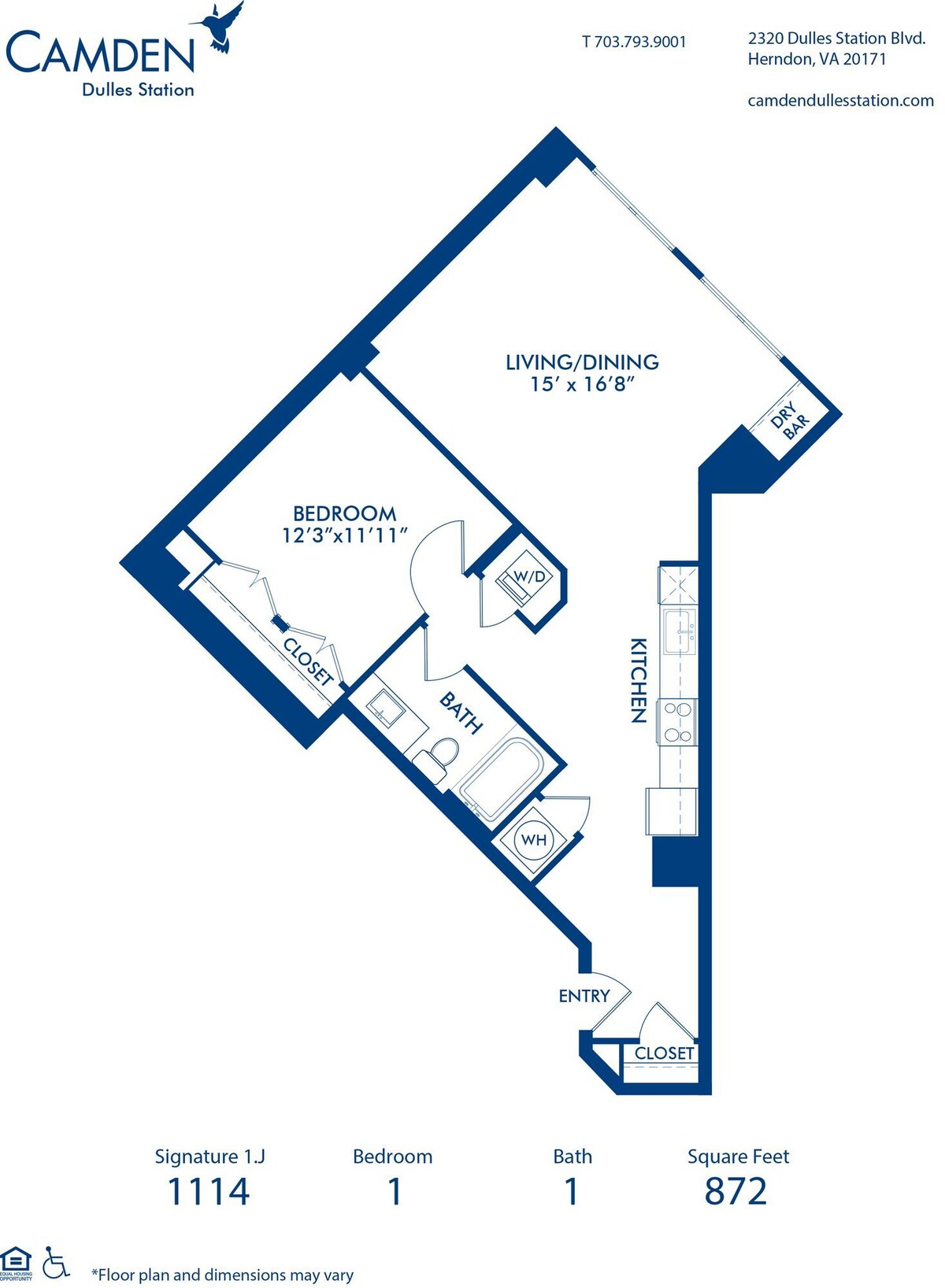 Floorplan diagram for Signature 1.J, showing 1 bedroom