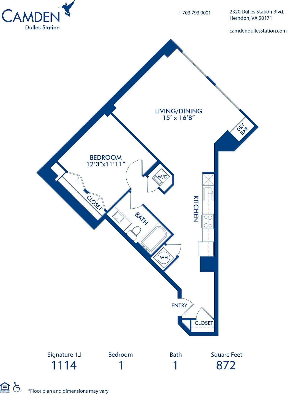 Floorplan diagram for Signature 1.J, showing 1 bedroom