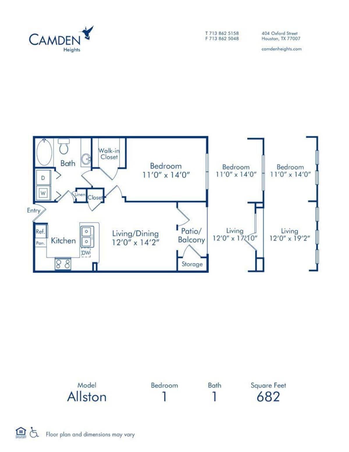 Floorplan diagram for The Allston, showing 1 bedroom