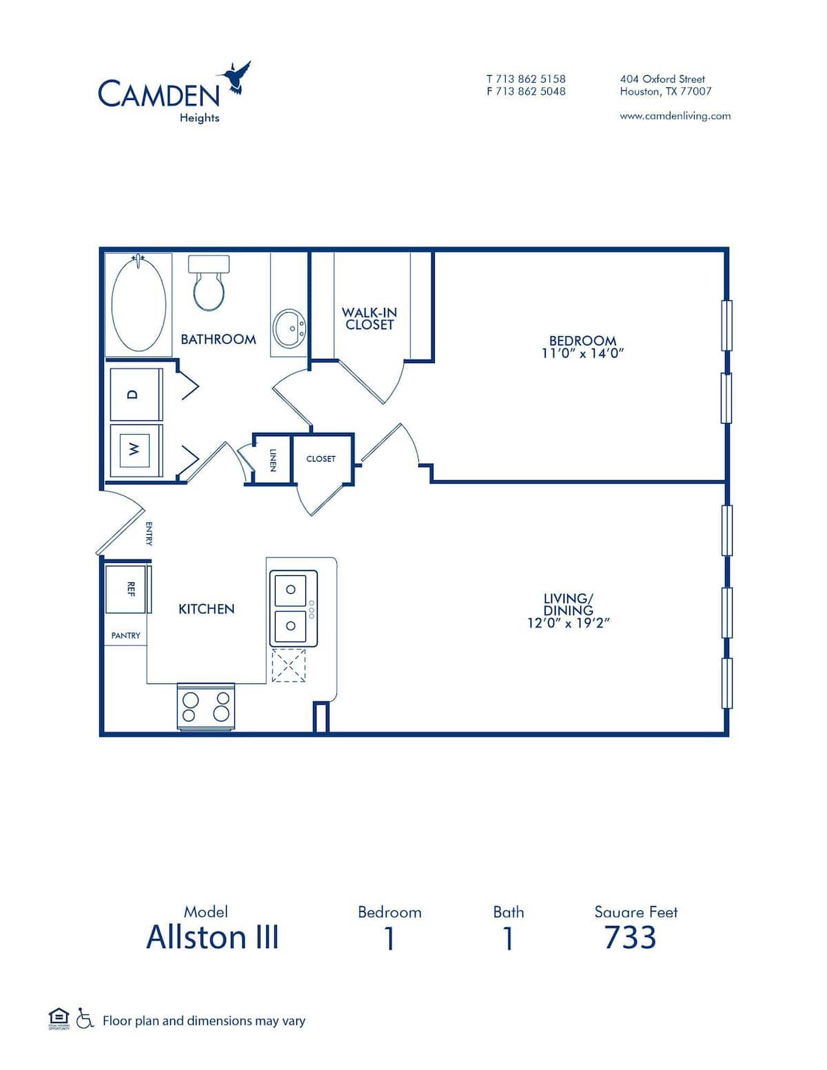 Floorplan diagram for The Allston III, showing 1 bedroom