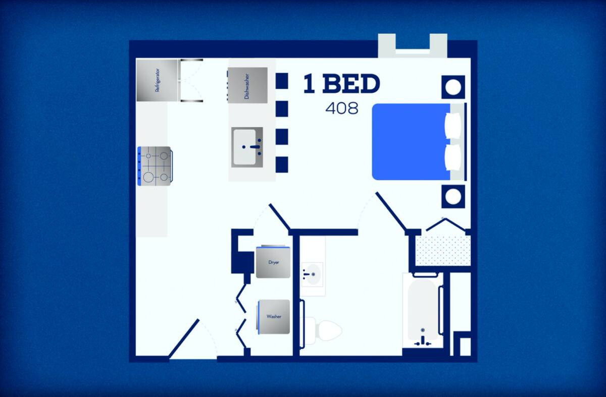 Floorplan diagram for 408, showing Studio