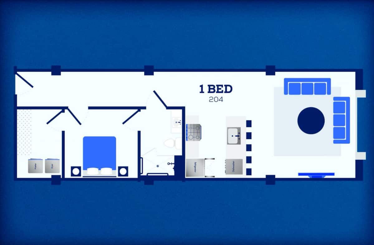 Floorplan diagram for 204, showing 1 bedroom